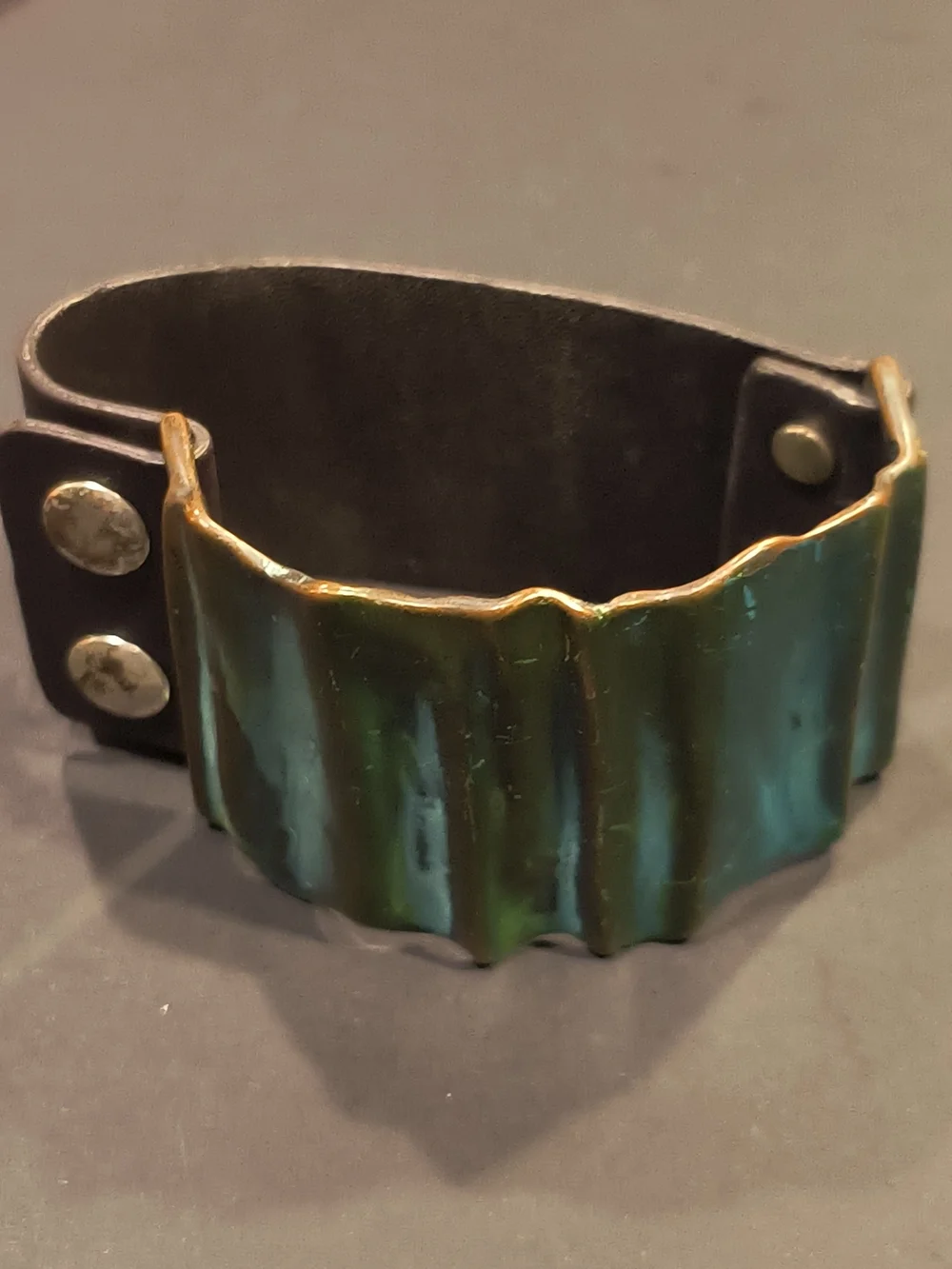 RLM Soho Robert Lee Morris Verdigris Green Patina Leather Cuff Bracelet Snap
